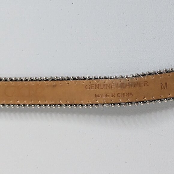 VTG Cache Black Pebbled Leather Rhinestone Silver Trim Buckle Western Belt - Picture 4 of 6